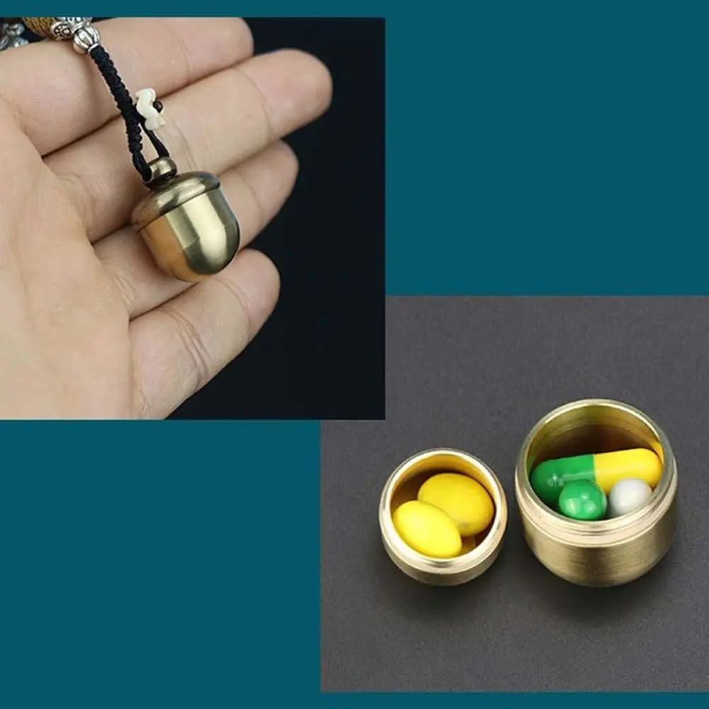 Hang Buckle Waterproof Brass Acorn Medicine Bottle Medicine Pill Box Travel Pill Case Granule Storage Box Capsules Organizer