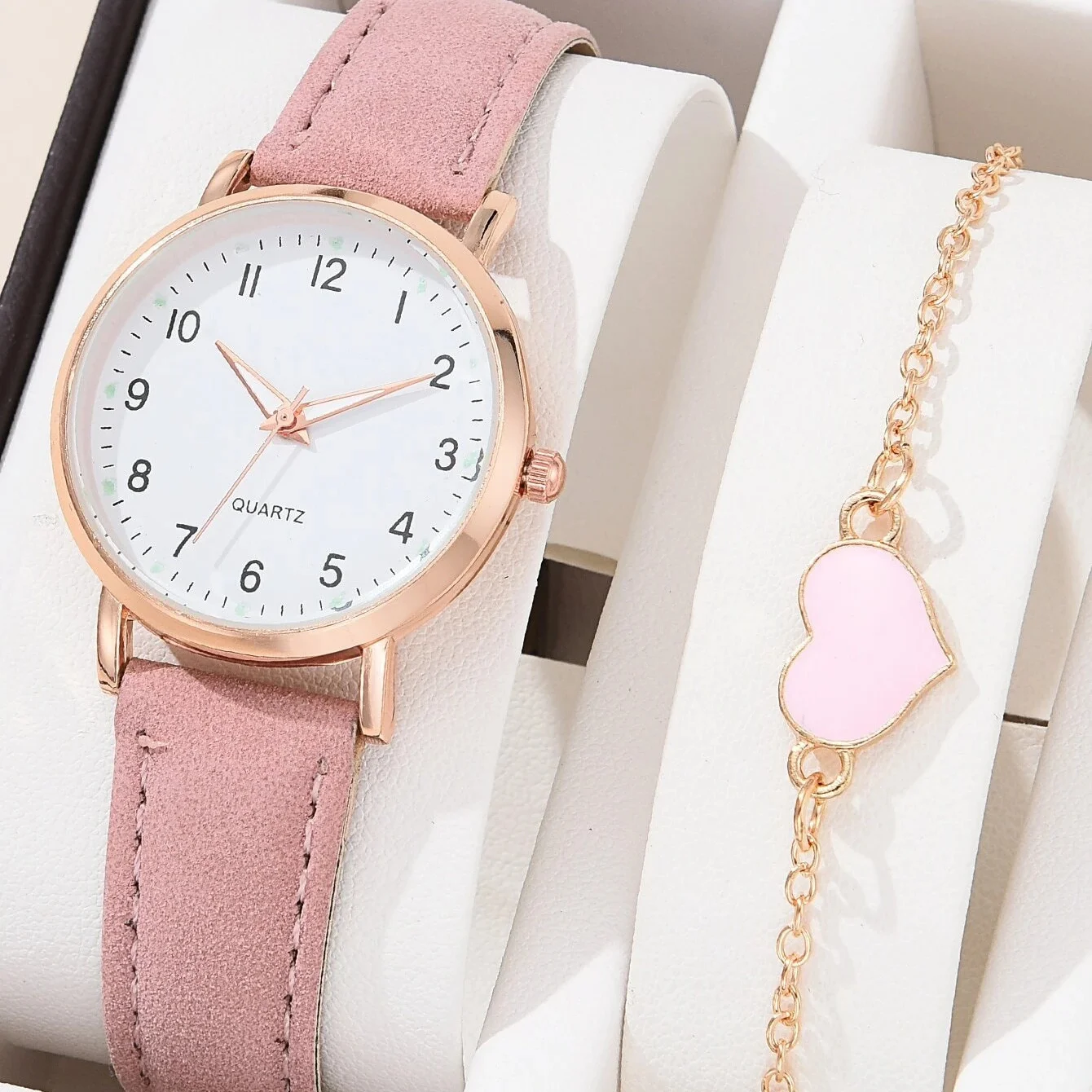 女性用ラウンドポインタークォーツ時計,アナログ腕時計,PUレザーブレスレット,女の子へのギフト,1個