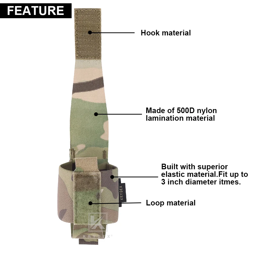 KRYDEX-bolsa táctica elástica para Granada, cinturón MOLLE pequeño para combate, caza, chaleco al aire libre, accesorios