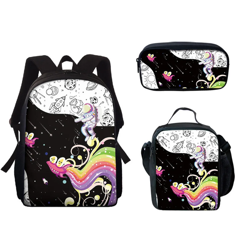 Classic Popular New Astronaut 3D Print 3pcs/Set Student School Bags Laptop Daypack Backpack Lunch bag Pencil Case