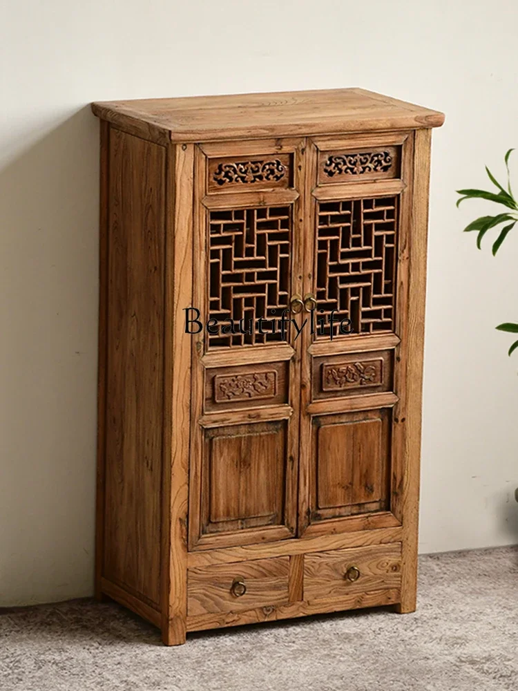 

S Solid Wood Sideboard Cabinet Old Elm Locker Old Wood Storage Cabinet in Chinese Antique Style Tea Room Tea Side Cabinet