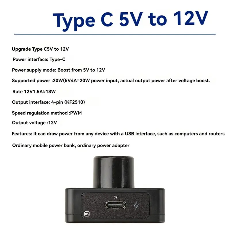 [NEW A09R!】 PWM Fan Governor Speed Controller 4 Pin TYPE-C Power Supply PWM 5V Boost To 12V For DIY Water Cooling Cooler