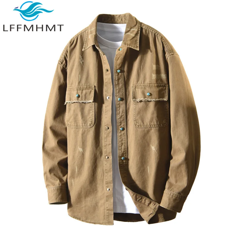 T793 Autumn Men's Long Sleeve Pure Color 100% Cotton Casual Workwear Shirt Good Quality Breathable Retro Worker Daily Wear Male