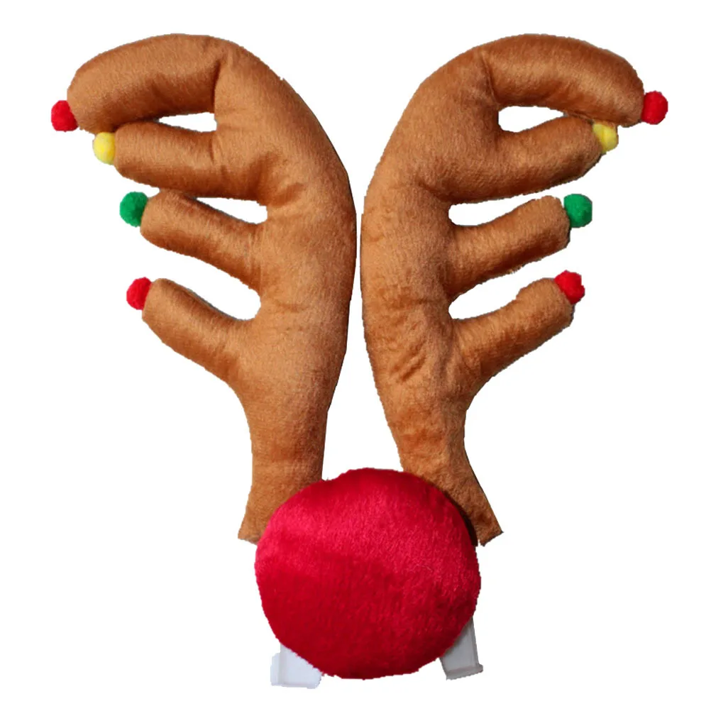 ديكور قرون الرنة لقماش ممتاز طقم زينة عيد الميلاد سهل التركيب ولا حاجة إلى أدوات قرون السيارة مع أنف السيارة #5