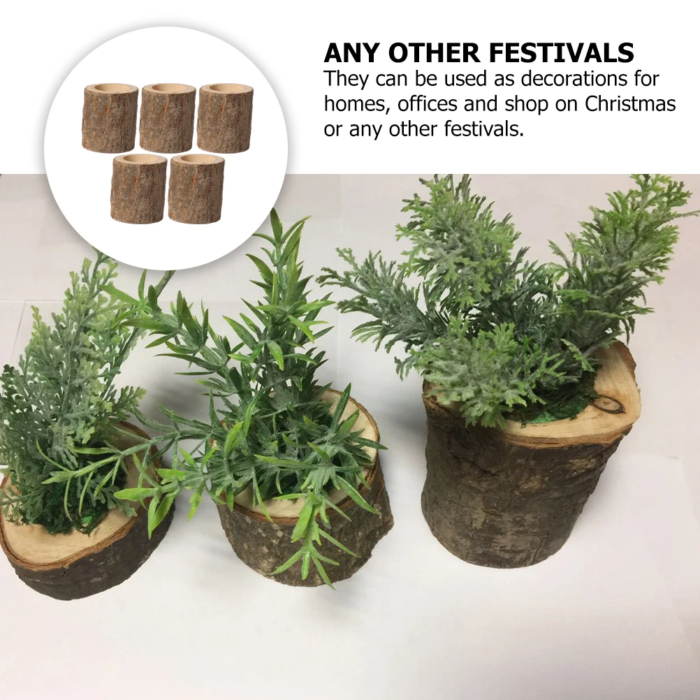 

5 Pcs Holders Wooden Cylinders Taper Votive Tealight Rustic Decor Wedding Party Reusable Home Household Candleholder Ornament