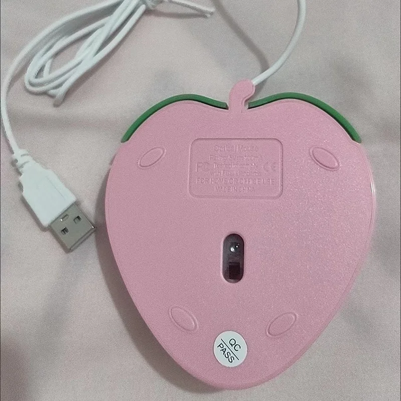 New Cute Pink Strawberry Wired Mouse USB Small Optical PC Computer Game Mouse Girls Gift Mause For Office Laptop Desktop