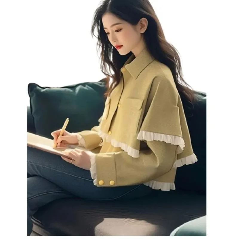 

Женская одежда, весенне-осеннее модное корейское однотонное пальто с воротником-поло на пуговицах, женский универсальный тонкий кардиган с карманами, топ