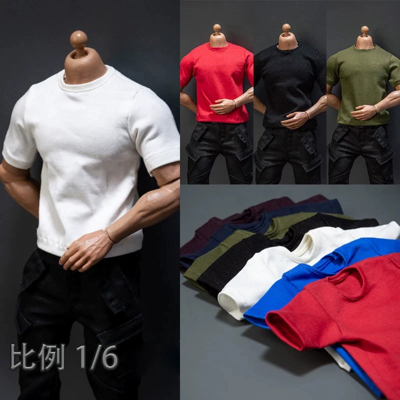 In Stock 1/6 Scale Male Solid Color Loose T-shirt Clothes Model Fit 12'' AT027 Soldier Strong Action Figure Body Dolls