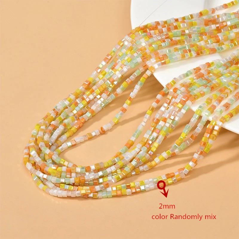 Summer style 300pcs/lot 2mm color print cartoon square shape straight hole glass beads diy jewelry earring/bracelet accessory