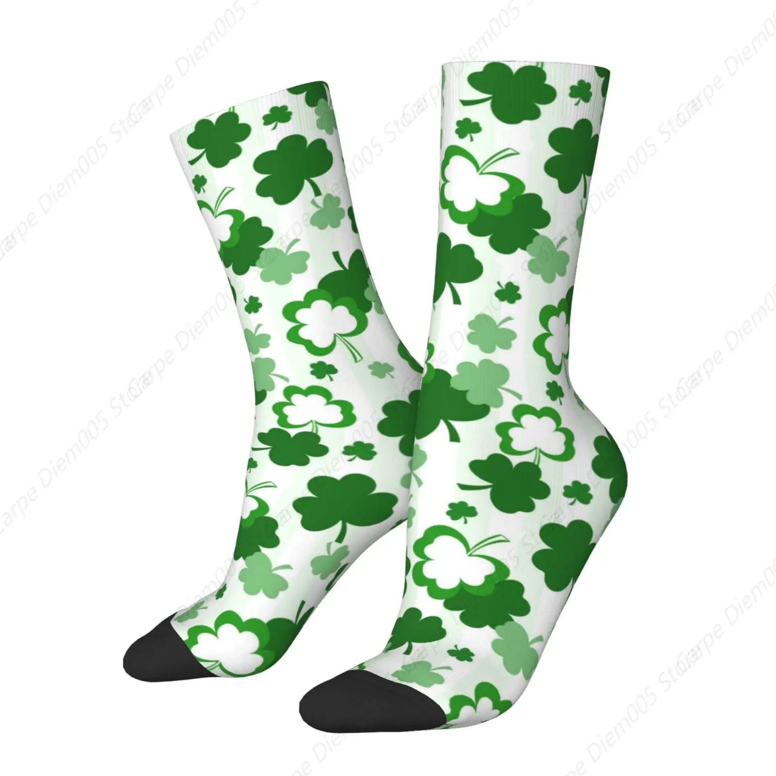 St. Patrick'S Day Green Shamrock Print Crew Socks Clover Socks Dress Socks Funny Stockings Socks Gifts Novelty Socks