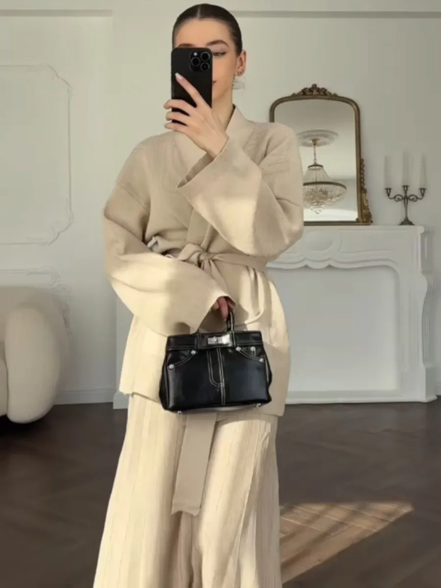 Women Two Piece Set Muslim Autumn Knit Lace-shirt Shirt Skirt Suits Ramadan Morocco Dubai Abayas Islam Outfits Jalabiya Ensemble