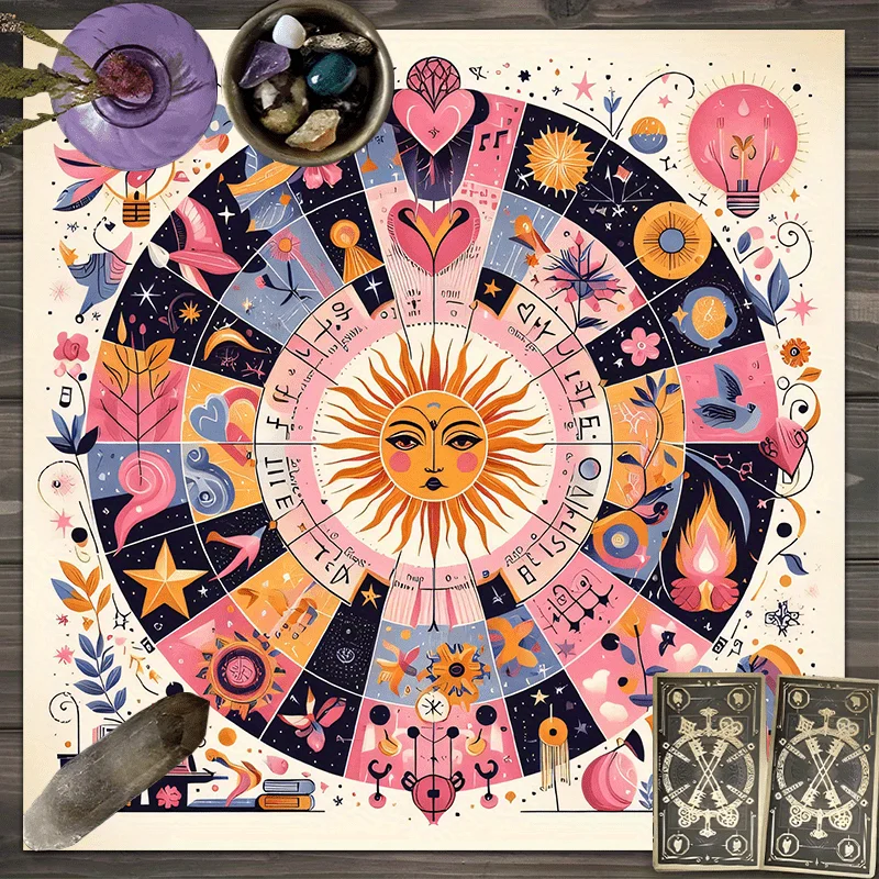 Tarot Cloth Mysterious Astrological Tablecloth Sun Face Constellation Rune Round Table Divination Table Decorative Tablecloth