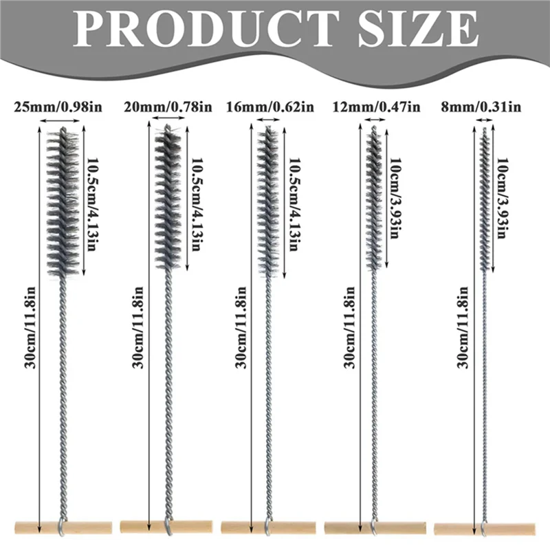 

ABBN-8X Drill Hole Brush Set 8/12/16/20/25Mm Cleaning Brush Stainless Steel Hole Brushes Cleaning Brush For Hammer Drills