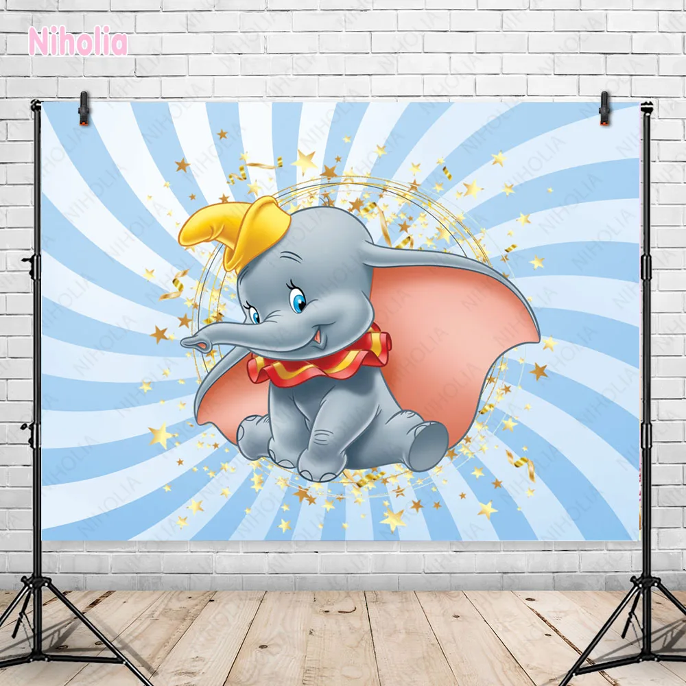 Dumbo cyrk tło imprezowe chłopiec lub dziewczynka fotografia tło na urodziny różowy Baby Shower rekwizyty fotograficzne Decors transparent plakat