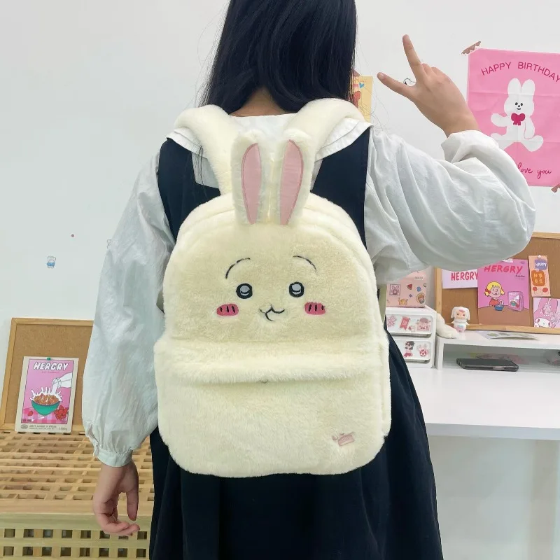 Sac à dos en peluche blanche, sac à bandoulière de dessin animé Usagi, grande capacité, rangement Portable, cadeau de vacances, déplacement quotidien polyvalent
