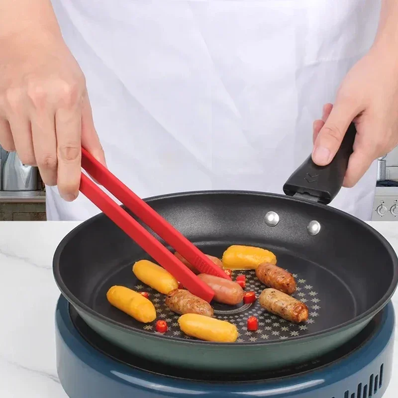 Silikonowe klipsy do patelni Akcesoria kuchenne Klips kuchenny Antypoślizgowe szczypce do gotowania BBQ Narzędzia do sałatek Gadżety Jadalnia Bar Dom Ogród