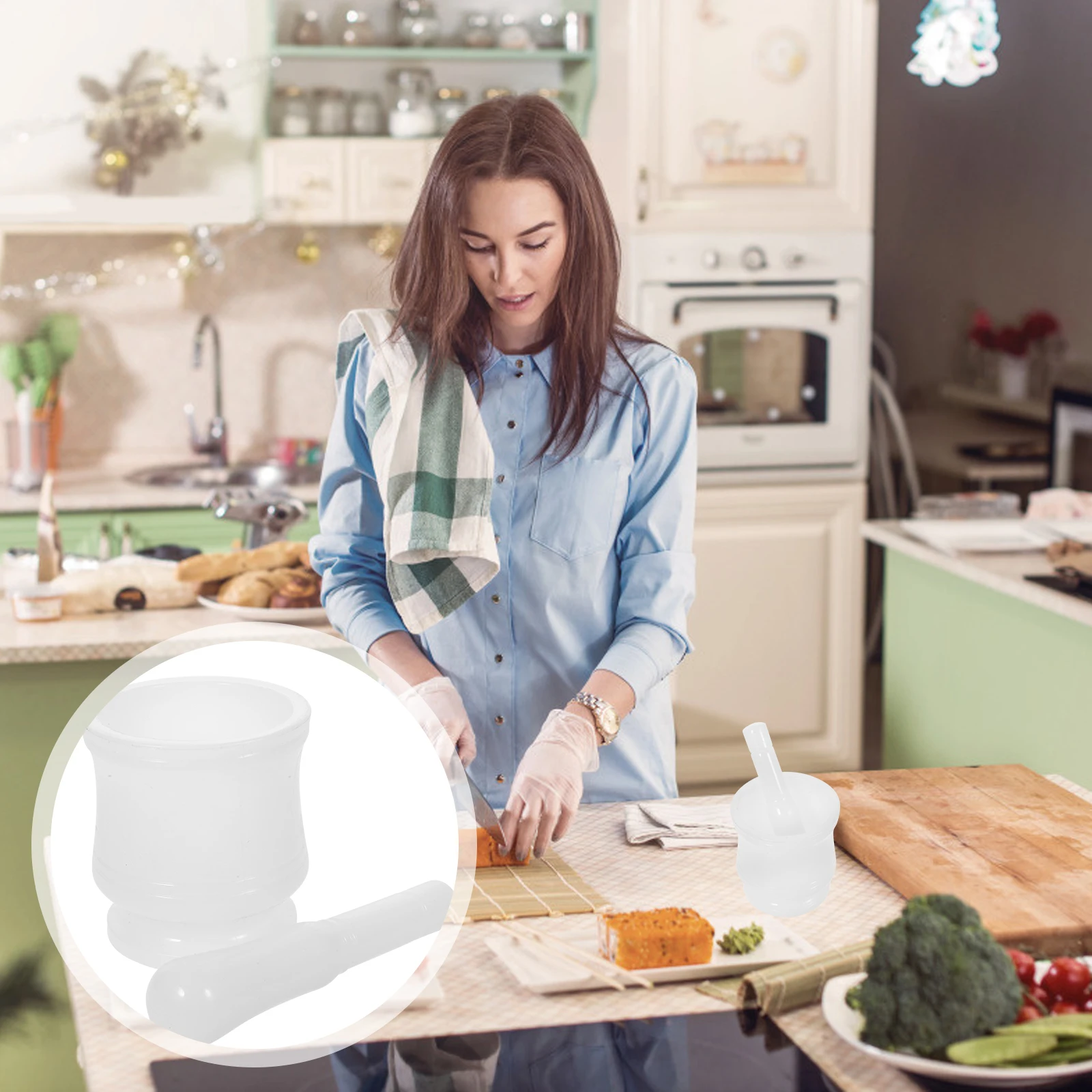 

1Set Mortar Pestle Large Small Bowl Crusher Garlic Spice Home Kitchen Tool Non Slip Base