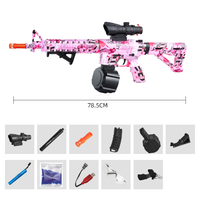 كرة جل كهربائية M4 [ترقية عالية السرعة 7.4 فولت] بندقية لعبة M4 مجمعة للغاية، مسدس كرة جل مزدوج الوضع يدوي/أوتوماتيكي للخارجية