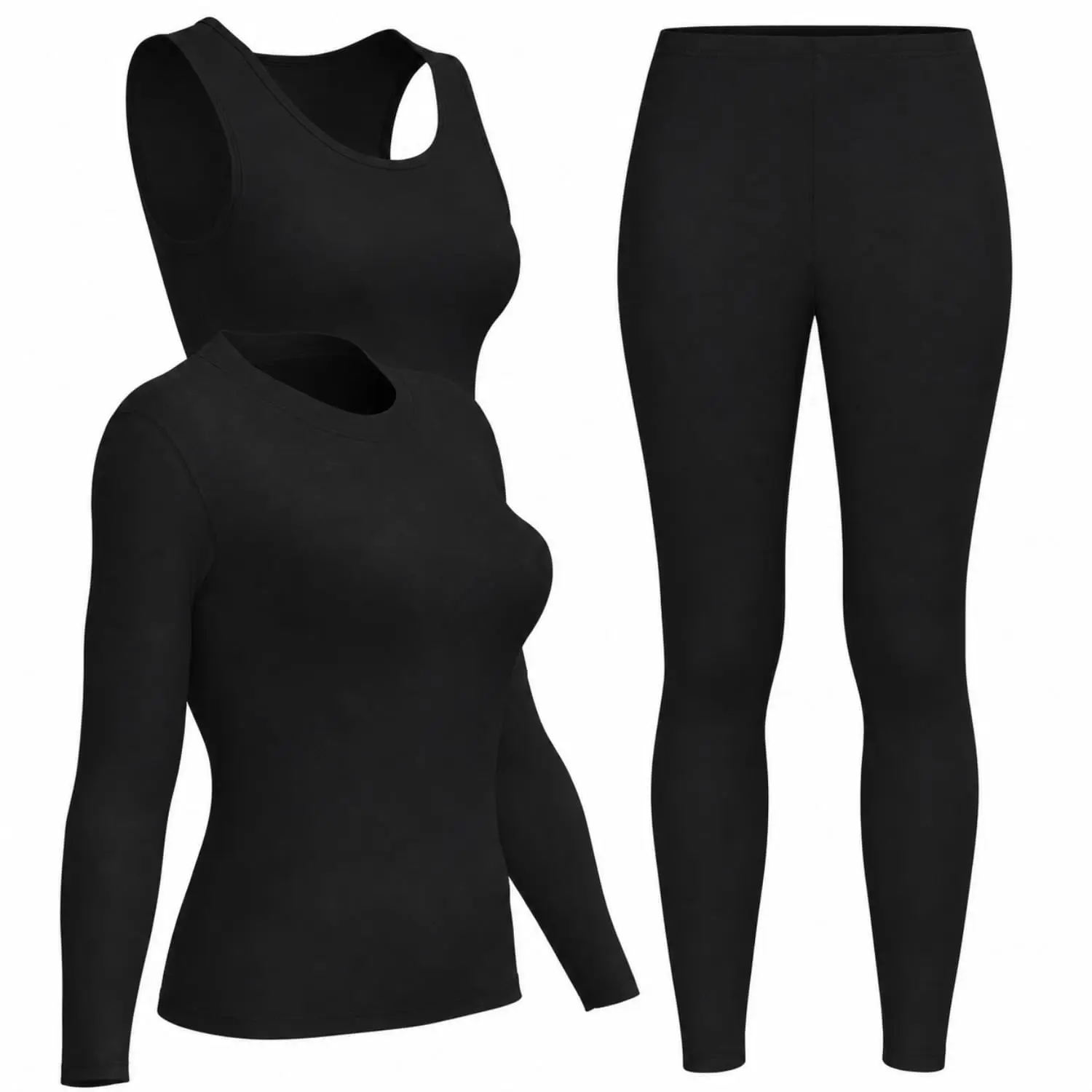 Conjunto de ropa interior térmica con forro térmico para mujer, 3 piezas: chaleco, camiseta de manga larga, leggings, conjunto deportivo para esquí de otoño/invierno