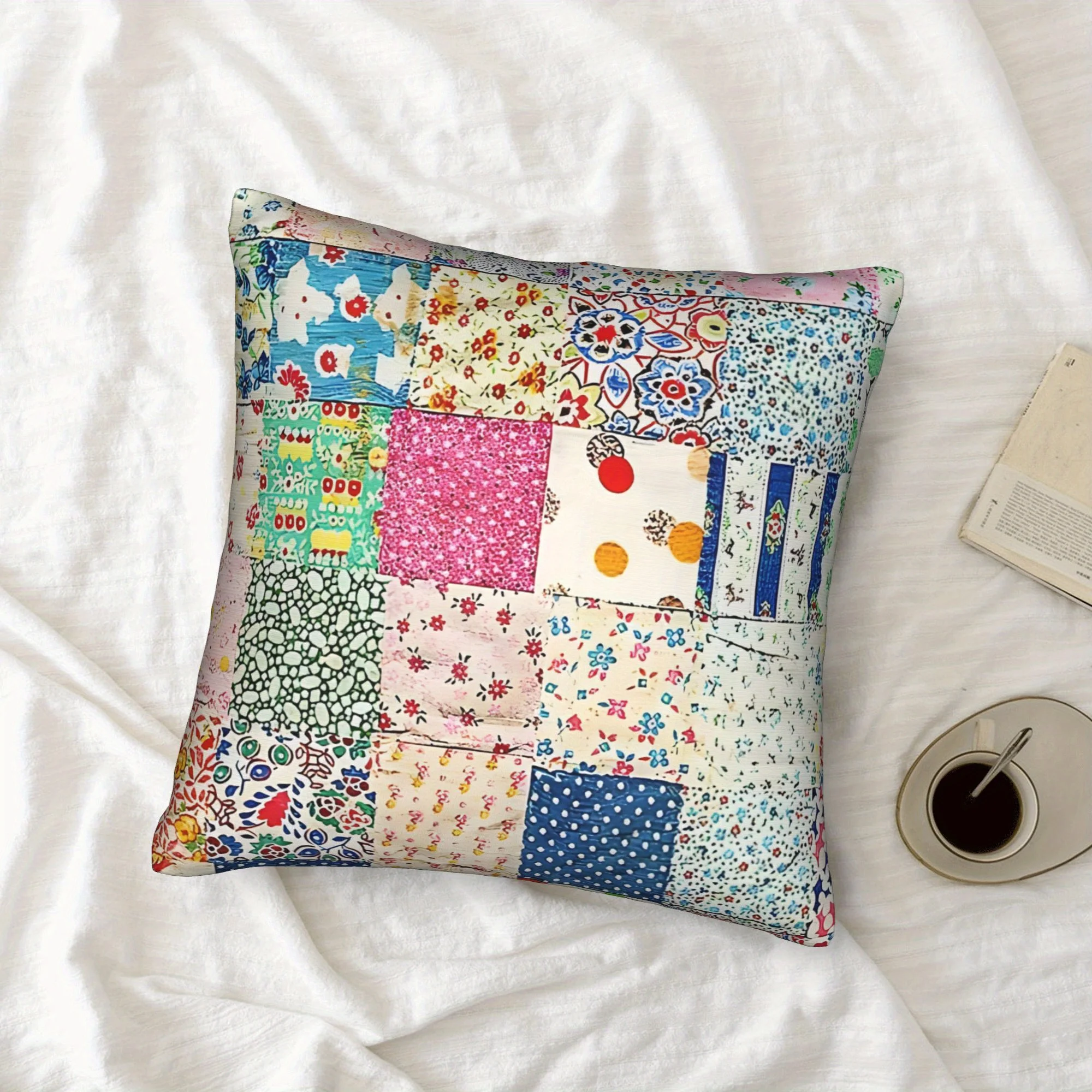 1 x dekorativer Kissenbezug im Vintage-Patchwork-Stil, weicher, waschbarer Kissenbezug für die Inneneinrichtung, ohne Kisseneinlage