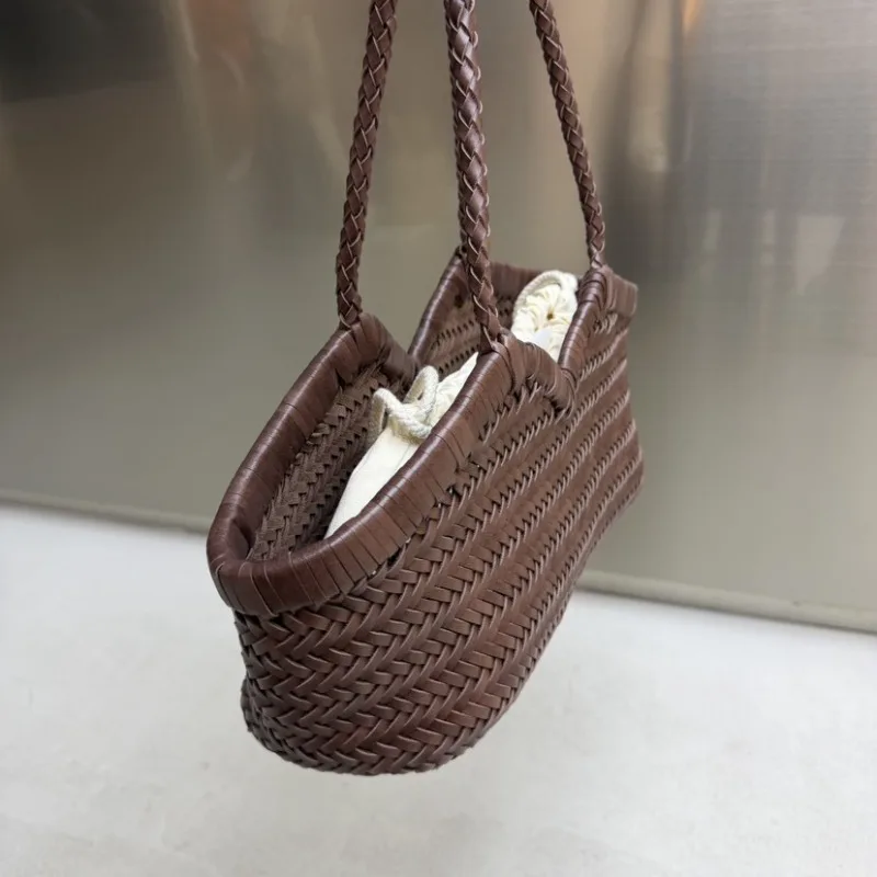 2026 Spring/Summer New Genuine Leather Hand-Woven Shoulder Bag Large Capacity Vintage Tote Purse Casual Shopping Beach Bag view 4