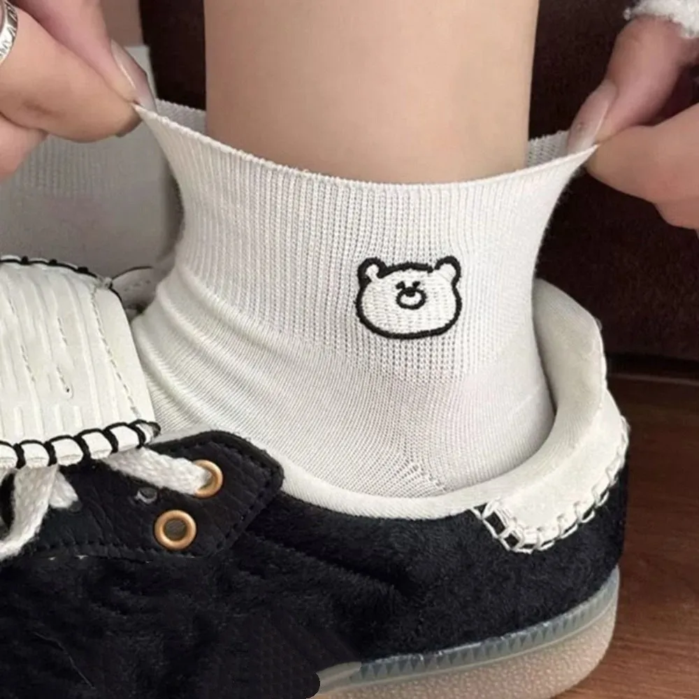 3 쌍 얇은 수 놓은 곰 양말 Ins 스타일 달콤한 달콤한 발목 양말 Kawaii 여성 양말 짧은 튜브 양말 여성 streetwear