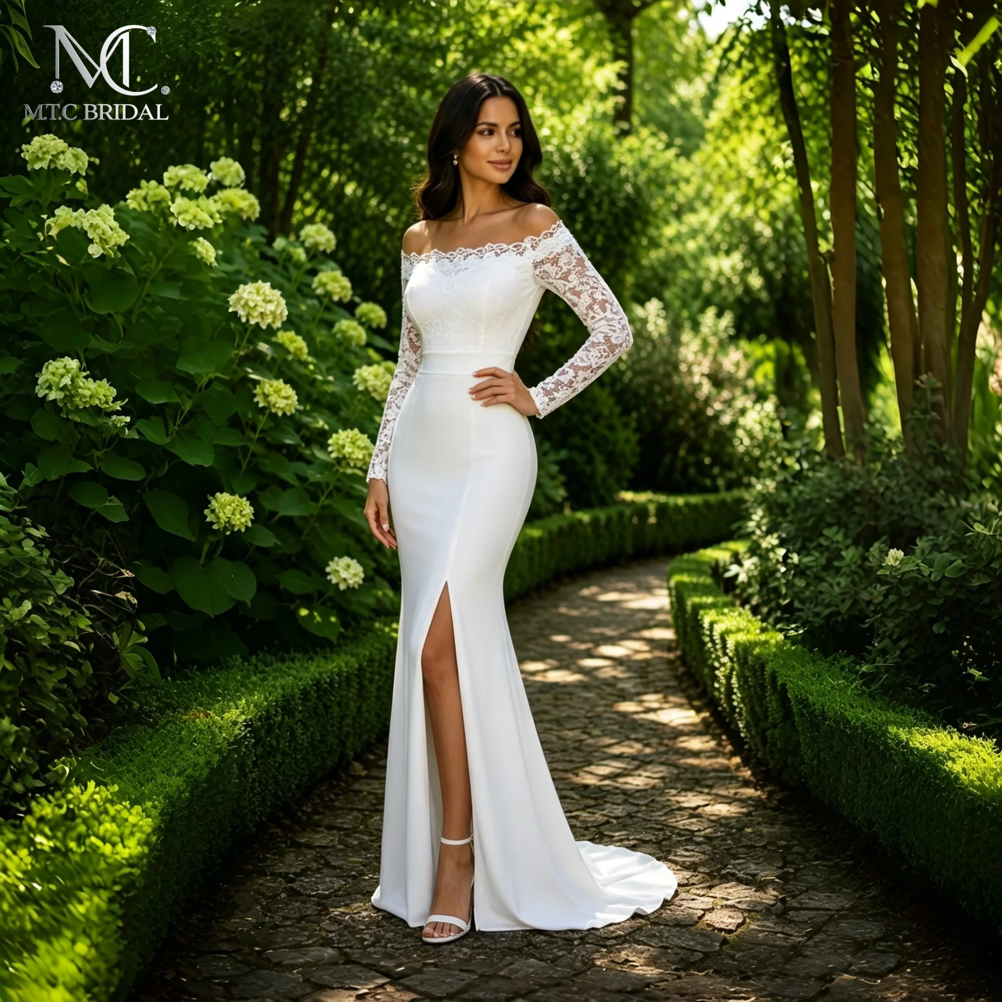 Off The Shoulder Mermaid Wedding Dress Long Sleeves High Split Lacing Back 2026 Charming Wedding Gowns For Bride Vestido Noiva