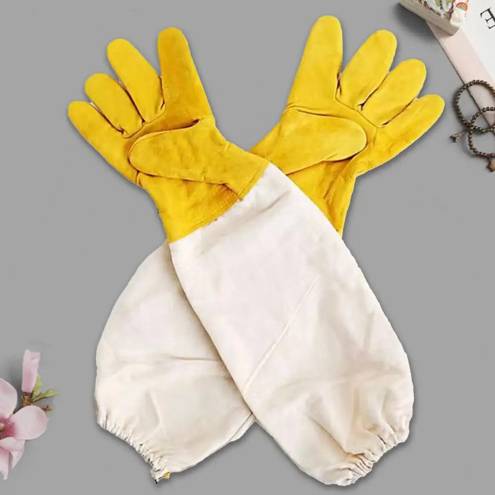 Honey Harvesting Gloves Beekeeping Gloves Protective Long Sleeves Anti-sting Canvas Goat Leather Gloves Breathable