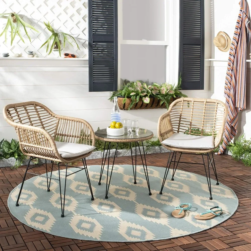 

Outdoor Collection Alton Light Brown Rattan/Beige Seat Cushion 3-Piece Patio Lounge Bistro Set with Table (PAT9004C)