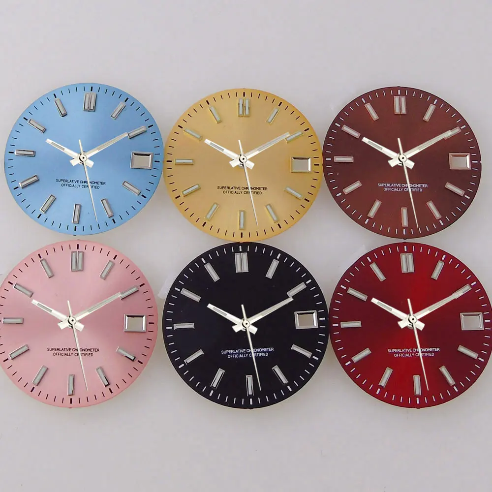 

29mm Sunburst Enamel Luminous Window Date Yellow Blue Red Watch Dial Fit NH35 NH36 Movement Watch Parts Tool Kit For Datejust