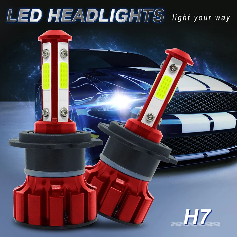 5202 LED Headlight Bulb 4 Sides Fanless Car Light 9006 HB4 H11 H8 H9 H7 9012 9005 HB3 12V 120W Fog Light White Auto Lamp 2Pcs