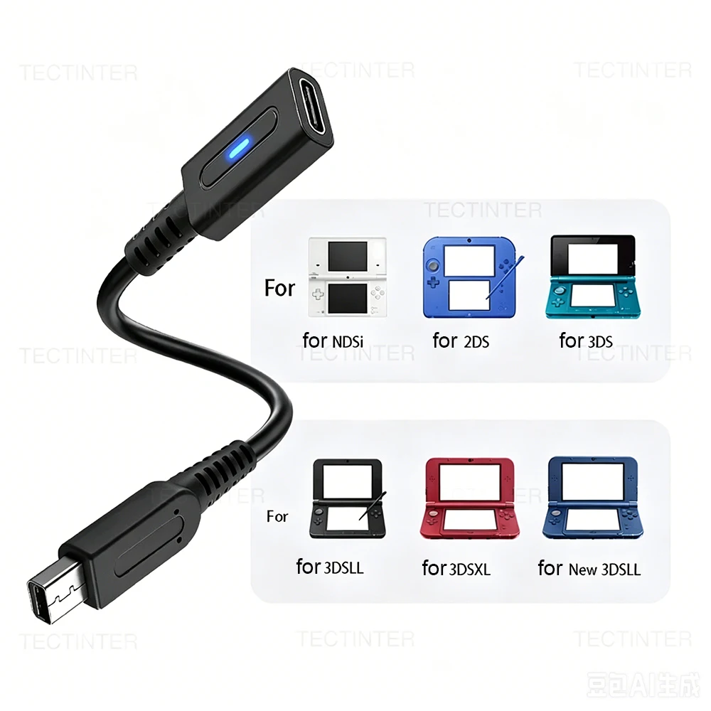 For USB-C Charging Adapter Converter For Nintendo NDSi 2DS 3DS 3DSLL 3DSXL Console Type C Cable Power Supply Wire USB C Cord