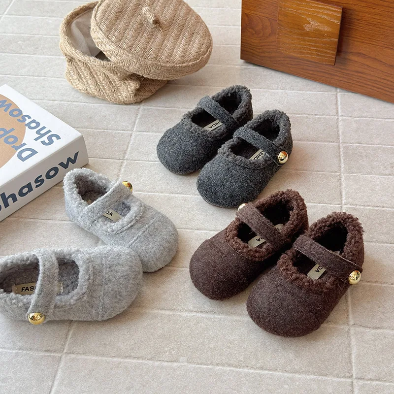 

Children Casual Keep Warm Shoes for Girls 2025 Winter New Fashion Korean Style Soft Bottom Anti-slippery Versatile Princess Shoe
