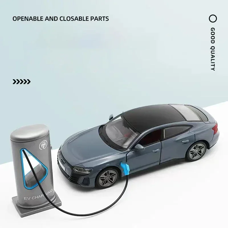 1:36 Audi RS e-tron GT Charging Pile Alloy Diecast Model Toy Cars Sound Light Pull Back Car Vehicle Toys