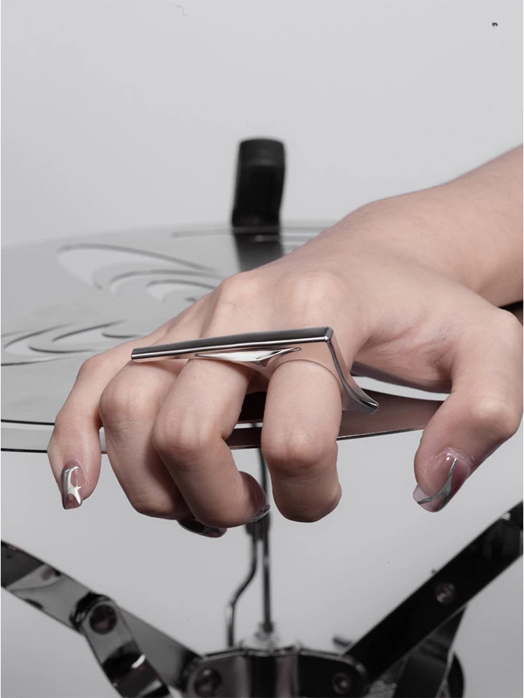 ZHUHE Long Handle Open Ring Cyberpunk Style For Women Men\'s Jewelry Accessories Party Gifts