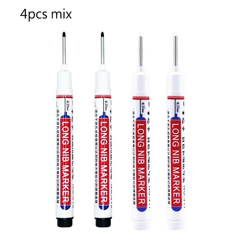 4/12 Stuks Waterdichte Lange Kop Markers Diep Gat Marker Pen Voor Metalen Timmerman Rood/Zwart/Blauw/groene Inkt Houtbewerking Gereedschap Marker