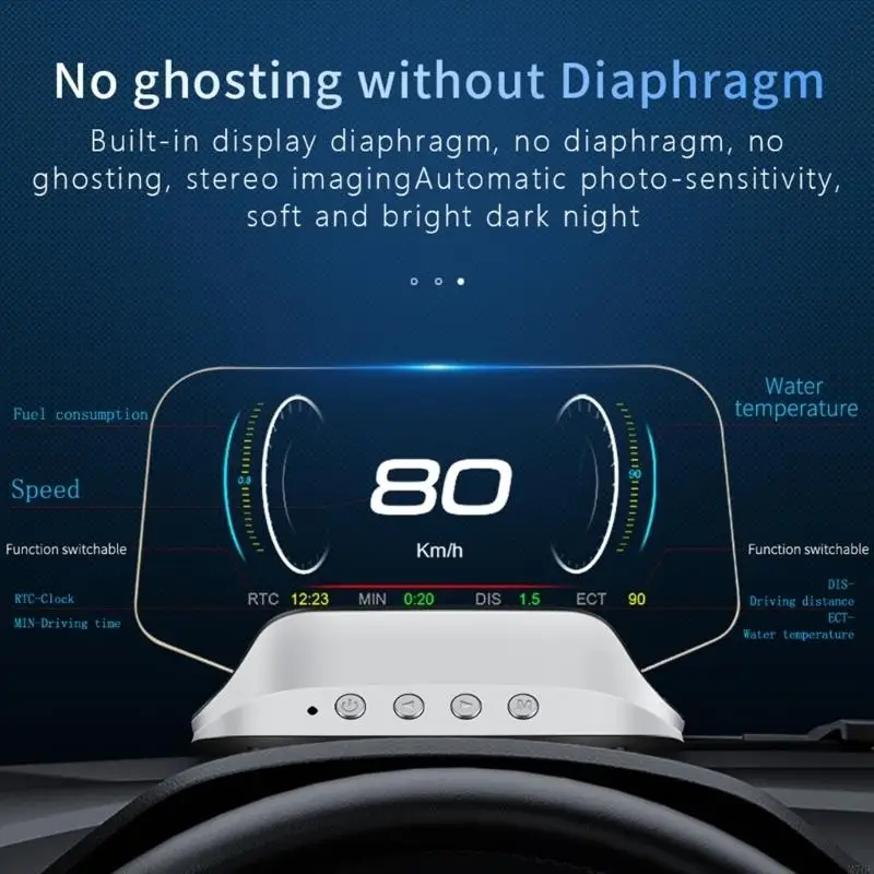 M76E Car Head-Up Display with OBD & Satellite Positioning Support, Power-Test & Pressure Data, Electrical, & Coolant Temperature
