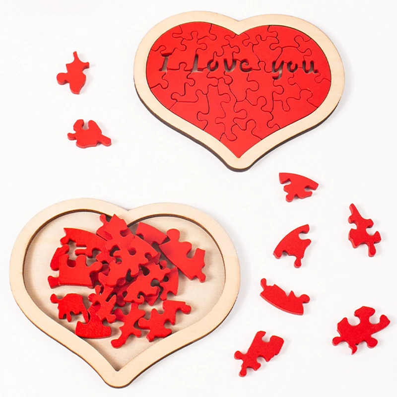 Love Puzzle Heart Toy Valentines Day Shape Puzzles Heart Shaped Puzzle 'I Love You' Puzzles Block Puzzle DIY Gifts