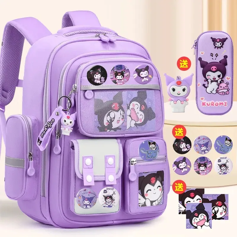 Miniso Kuromi High Capacity Students Bookbags Mulit-pockets 1-6 Grades Kids Backpack Sanrio Anime Printed Kawaii Schoolbags Gift