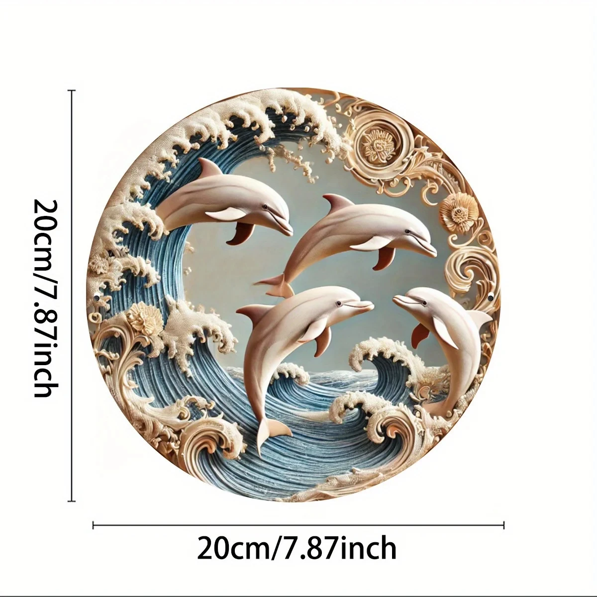 2D Wooden Disc Dolphin Underwater Theme Sign 8 Inch Design Decorative Art Durable Wall Plaque Bedroom Office Cafe Bar