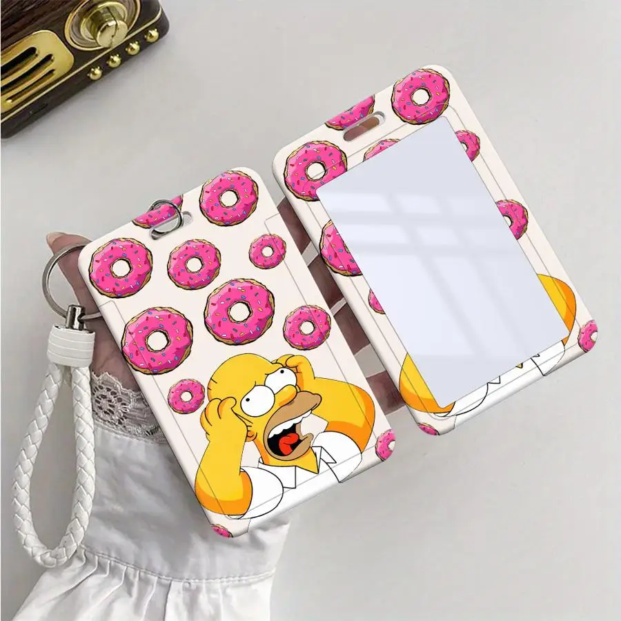 Simpsons Cartoon Homer Donuts 1Pc Card Holder Retractable Credit Card Holders Holders Child Bus with lanyard Badge Bank ID Cover