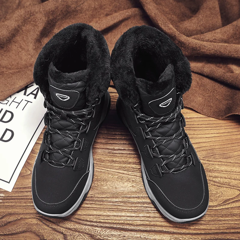 

Unisex Lace-up Anti-slip Winter Lightweight Easy-to-wear Flat-bottomed Outdoor Casual Snow Boots with Fleece for Warmth