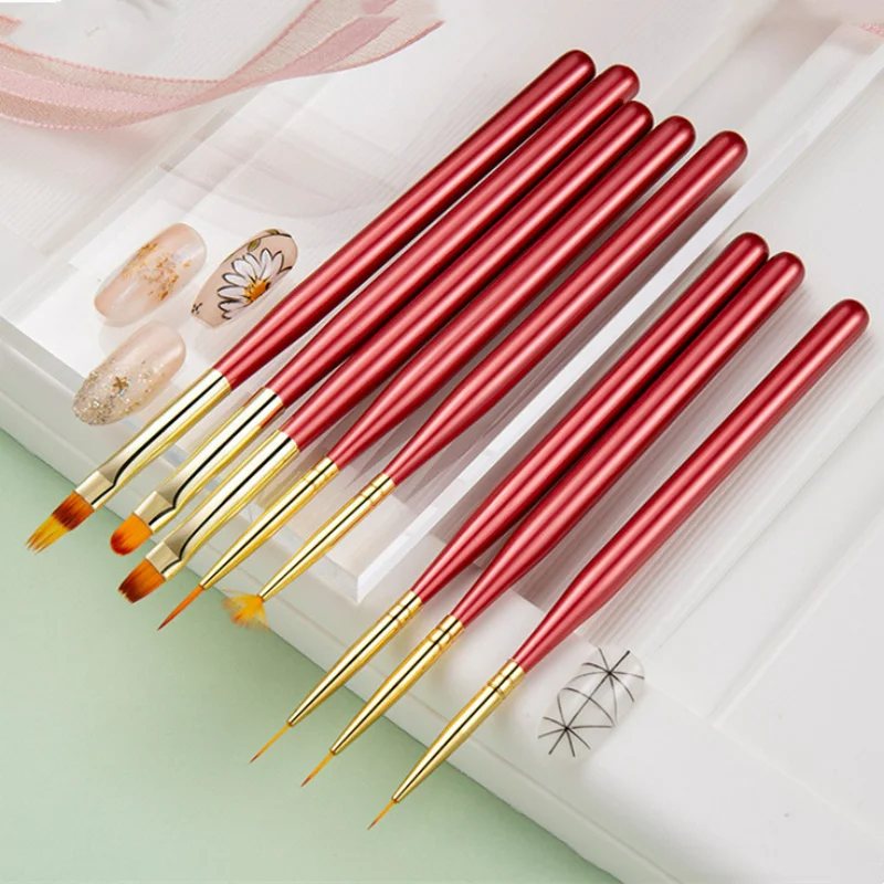 

5pcs Nail Art Brush Liner Stripes Brush UV Gel Extension Nail Polish Drawing Wooden Handle Clean Power Fan Nail Glitter Brush