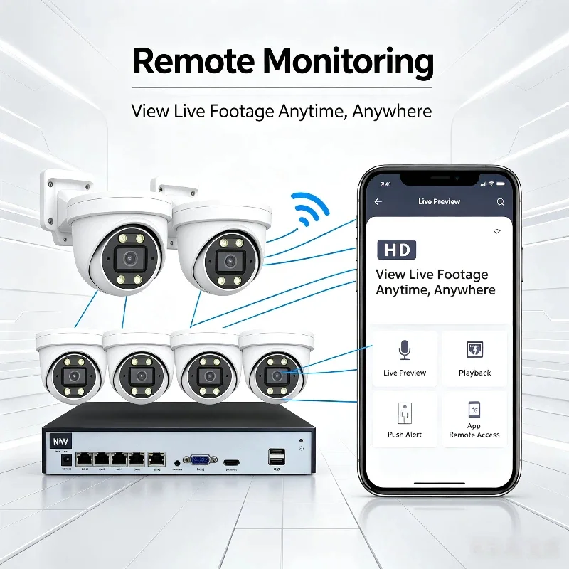 4CH POE NVR Kit Dome IP Cameras HD Built-in Audio Human Detection Dual Light Smart Night Vision POE Security Camera System