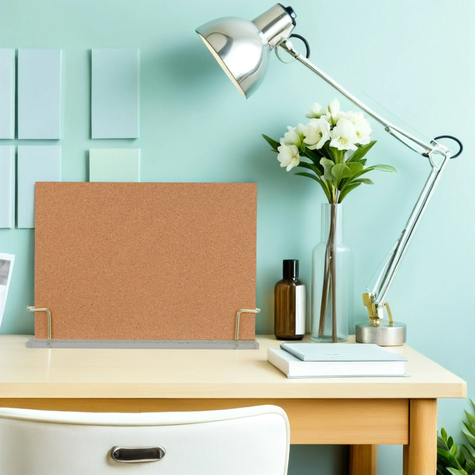 

1 set 1 Set Standing Cork Acrylic Supported Framed Wood Display Board Desktop Memo Holder For Photos Notes - Bulletin Board For