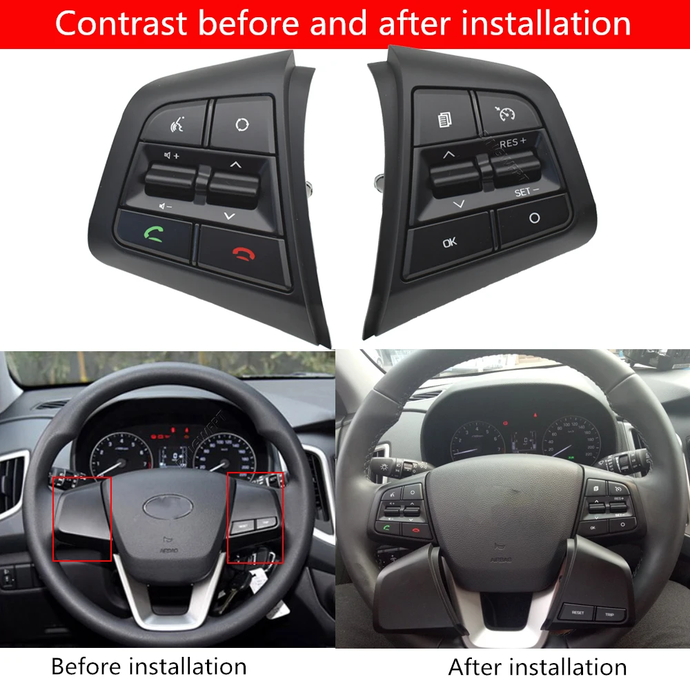 Volant de direction pour Hyundai ix25 Creta 1.6 2.0 2016 – 2019, télécommande de croisière avec téléphone Bluetooth, bouton côté droit