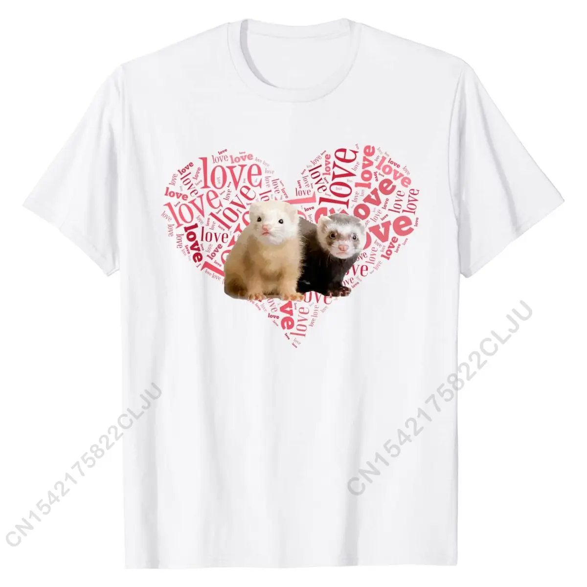 I Love Ferrets T-Shirt - Heart Shaped Ferret Lover Gift Cotton T Shirt For Students Crazy Tops Men Tees Brand New Simple Style