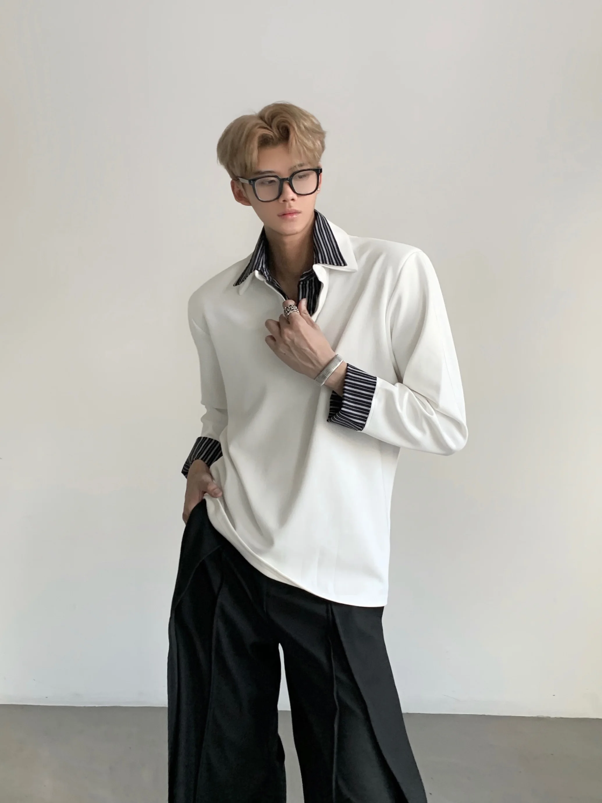 Ace Tailors Retro High Intelligence Casual  Shirt Long Sleeve T-Shirt Unisex Splice Color Block Design Breathable Cotton ...