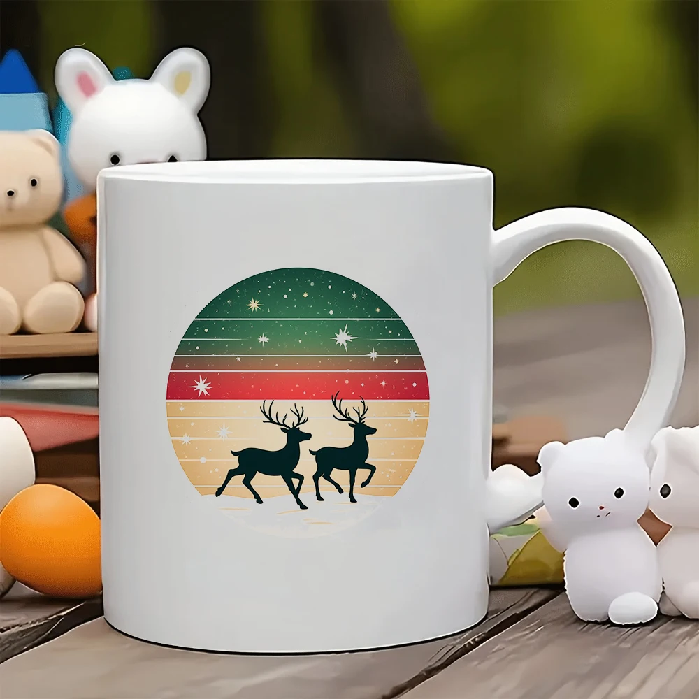 

11oz Retro Christmas Deer Silhouette Cup Starry Snowy Landscape Tumbler Perfect Christmas Gift for Kids Family Home Office Co