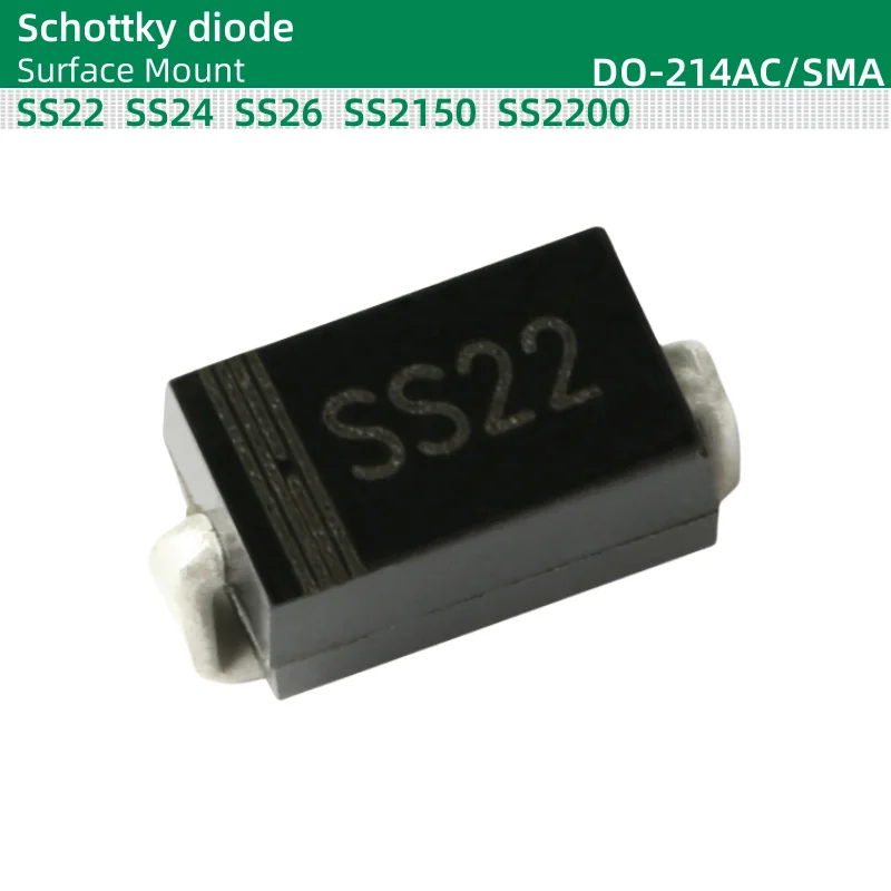 50pcs/lot Schottky diode DO-214AC/SMA package SS22 SS24 SS26 SS2150 SS2200